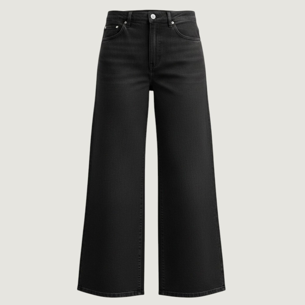 Zara Baggy Wide‎ Leg Jeans Women 6/33x32 Black dark wash Denim Y2K 90s